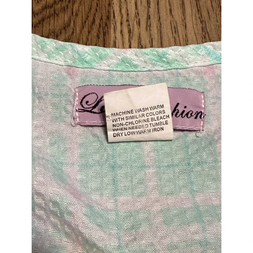Lati Fashion Shirts Womens Size 3X Green Seersucker House Coat Snap Front Floral